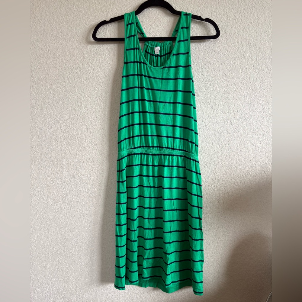 Green Striped Sleeveless Dress